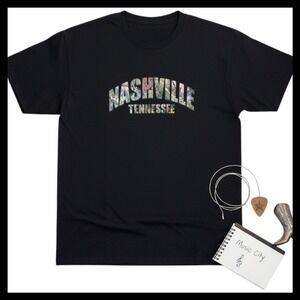 Gildan Nashville Tennessee Graphic T-Shirt Mens XL Black Heavy Cotton Souvenir